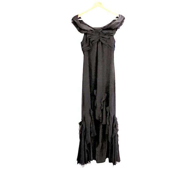 JS Collections Black Ruffle Halter Maxi Dress Sz 4 Cocktail Whimsigoth Prom - Picture 1 of 9